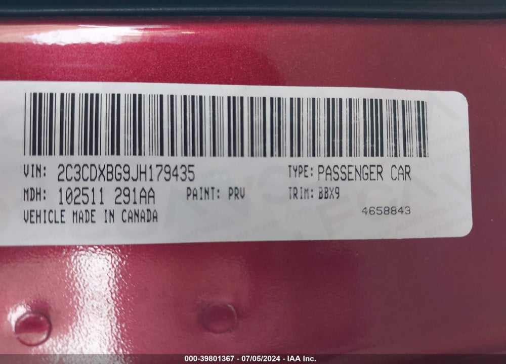 2018 DODGE CHARGER SXT RWD VIN: 2C3CDXBG9JH179435