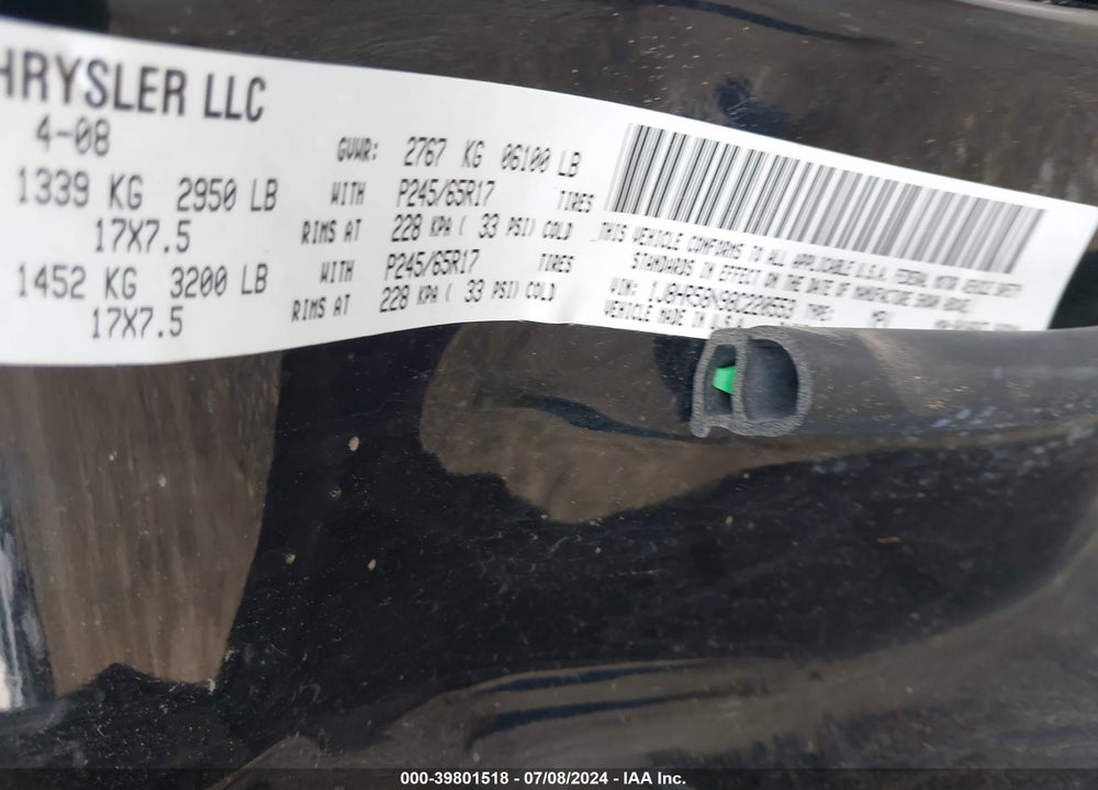 2008 JEEP GRAND CHEROKEE LIMITED VIN: 1J8HR58N98C220553