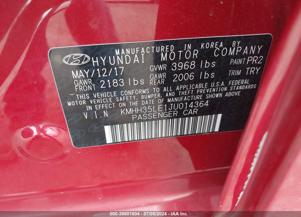 2018 HYUNDAI ELANTRA GT VIN: KMHH35LE1JU014364