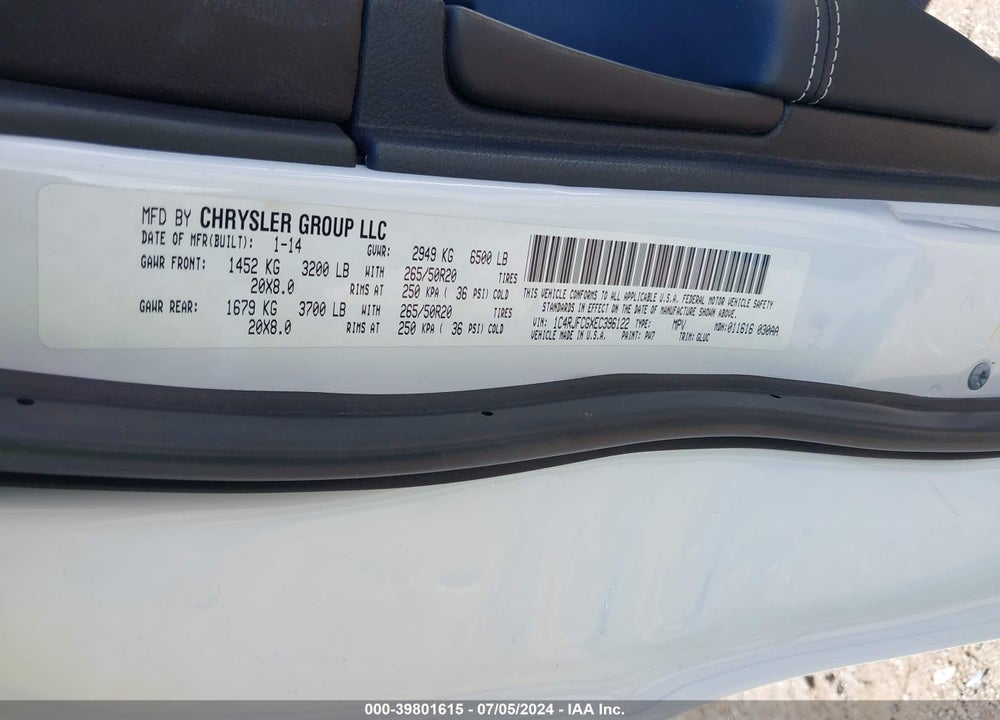 2014 JEEP GRAND CHEROKEE OVERLAND VIN: 1C4RJFCGXEC396122