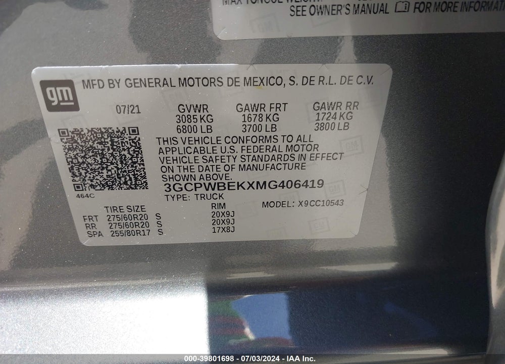 2021 CHEVROLET SILVERADO 1500 2WD SHORT BED CUSTOM VIN: 3GCPWBEKXMG406419