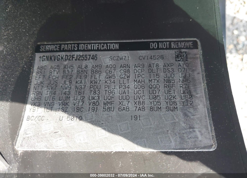 2015 CHEVROLET TRAVERSE 1LT VIN: 1GNKVGKD2FJ255746