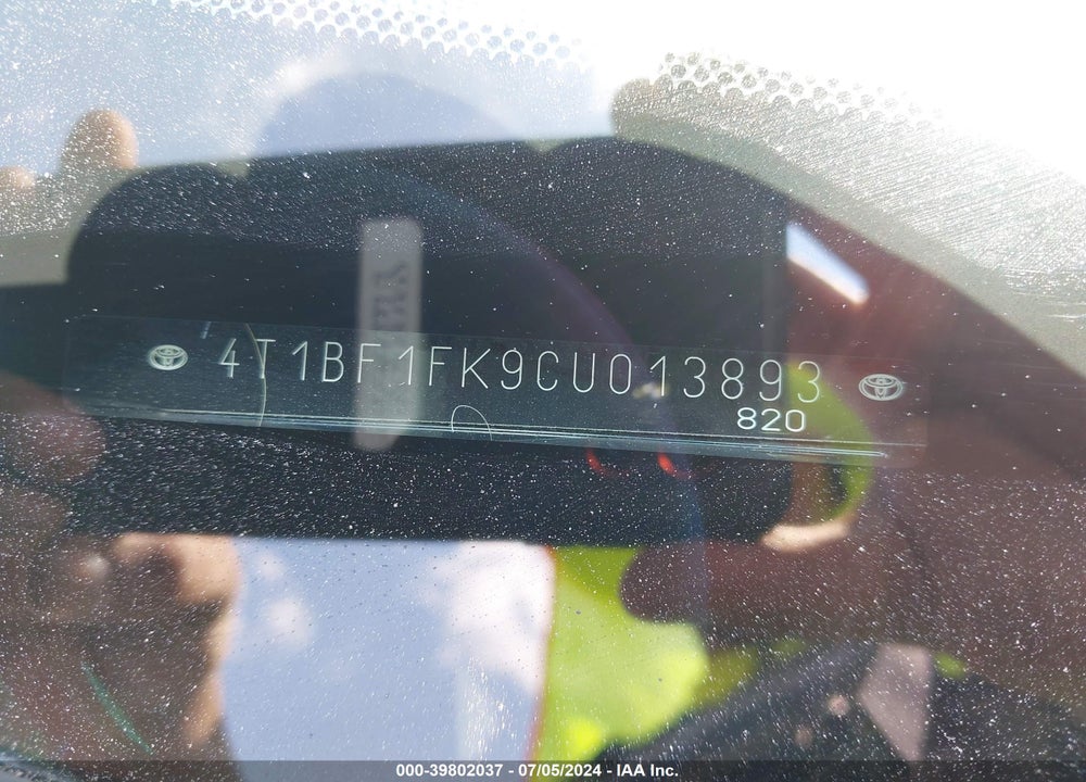 2012 TOYOTA CAMRY SE/LE/XLE VIN: 4T1BF1FK9CU013893