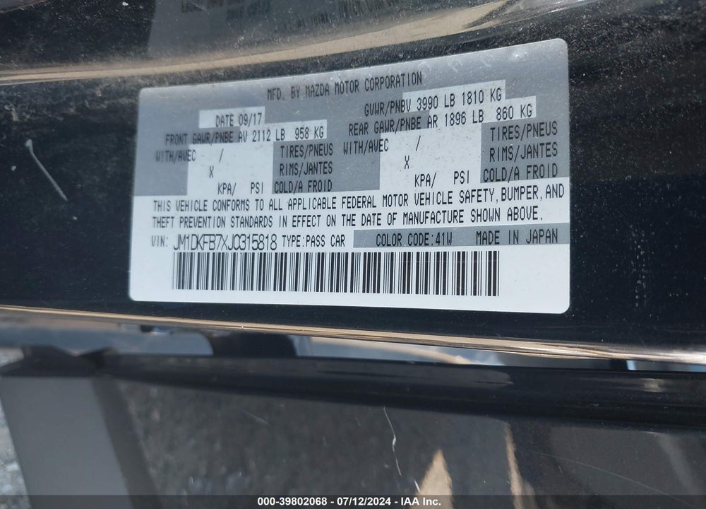 2018 MAZDA CX-3 SPORT VIN: JM1DKFB7XJ0315818
