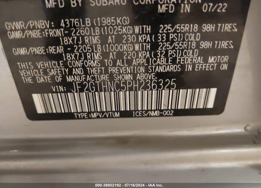 2023 SUBARU CROSSTREK LIMITED VIN: JF2GTHNC5PH236325