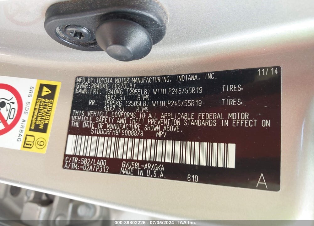 2015 TOYOTA HIGHLANDER HYBRID LIMITED VIN: 5TDDCRFH8FS008878