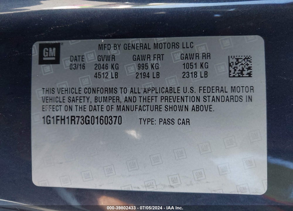 2016 CHEVROLET CAMARO 2SS VIN: 1G1FH1R73G0160370