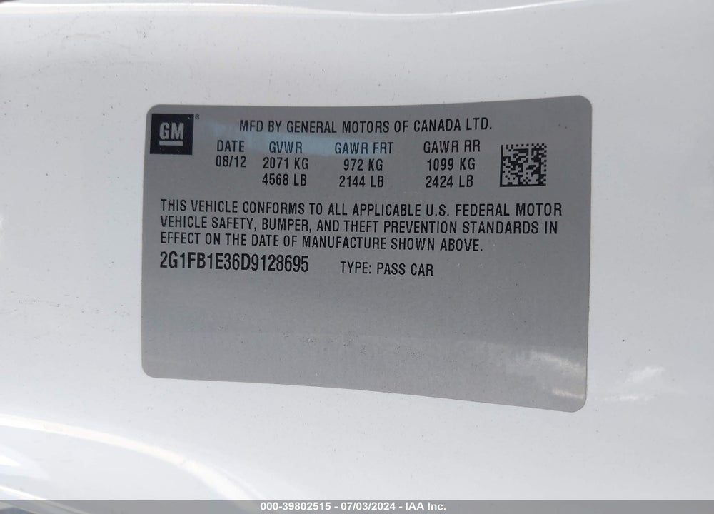 2013 CHEVROLET CAMARO 1LT VIN: 2G1FB1E36D9128695