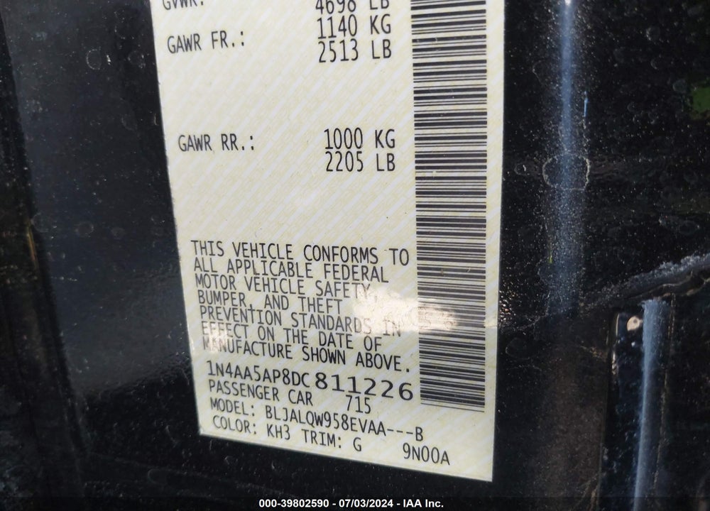 2013 NISSAN MAXIMA 3.5 S VIN: 1N4AA5AP8DC811226
