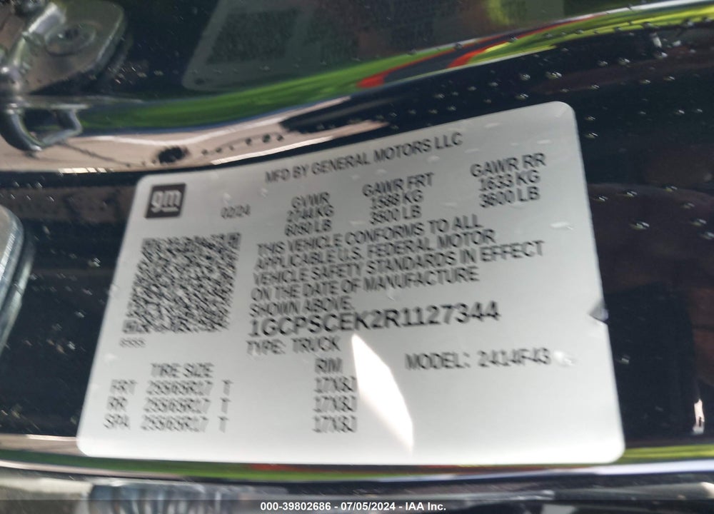 2024 CHEVROLET COLORADO 2WD LT VIN: 1GCPSCEK2R1127344