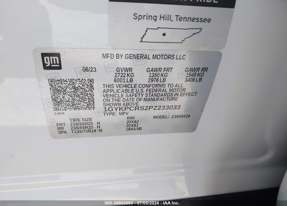 2023 CADILLAC XT6 FWD PREMIUM LUXURY VIN: 1GYKPCRS2PZ233033