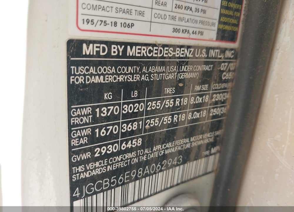 2008 MERCEDES-BENZ R 350 VIN: 4JGCB56E98A062943