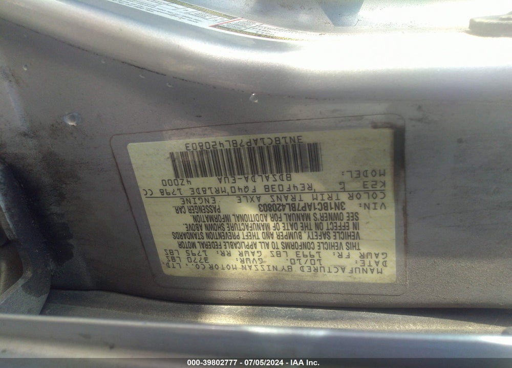 2011 NISSAN VERSA 1.8S VIN: 3N1BC1AP7BL420803