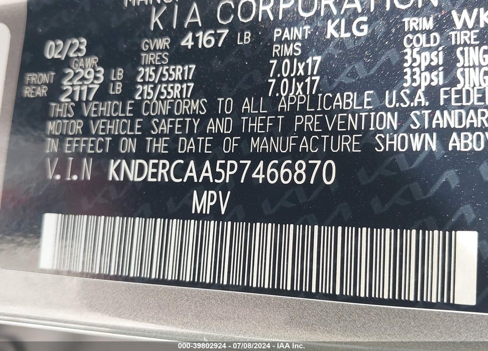 2023 KIA SELTOS EX VIN: KNDERCAA5P7466870