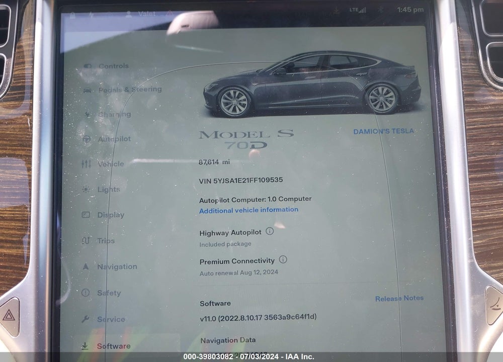 2015 TESLA MODEL S 70D/85D/P85D VIN: 5YJSA1E21FF109535