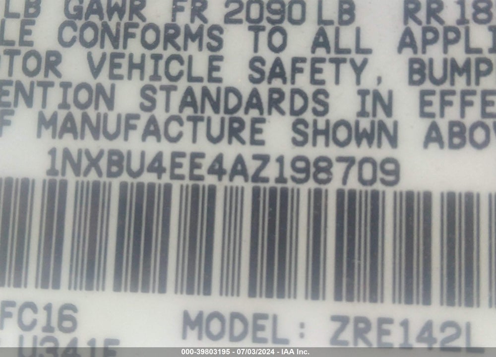 2010 TOYOTA COROLLA XLE VIN: 1NXBU4EE4AZ198709