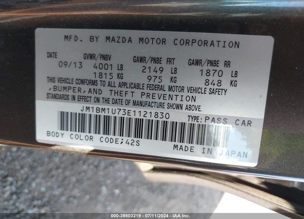 2014 MAZDA 3 I SPORT VIN: JM1BM1U73E1121830
