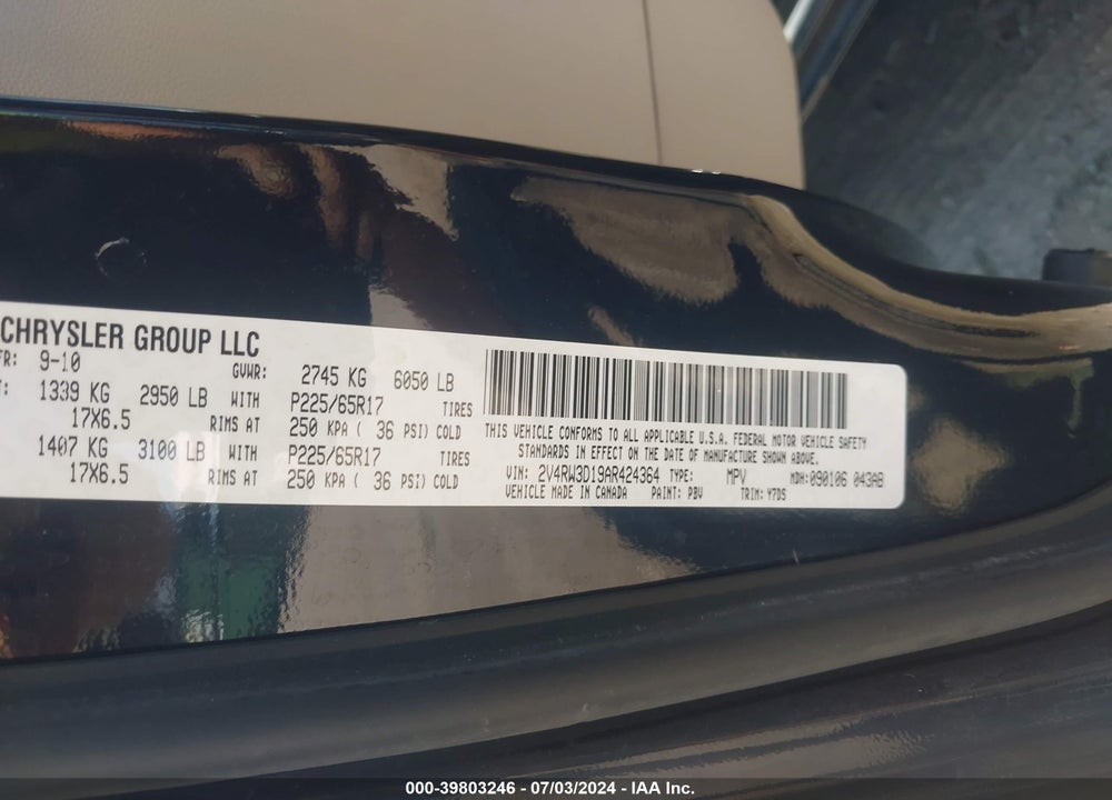 2010 VOLKSWAGEN ROUTAN SE VIN: 2V4RW3D19AR424364