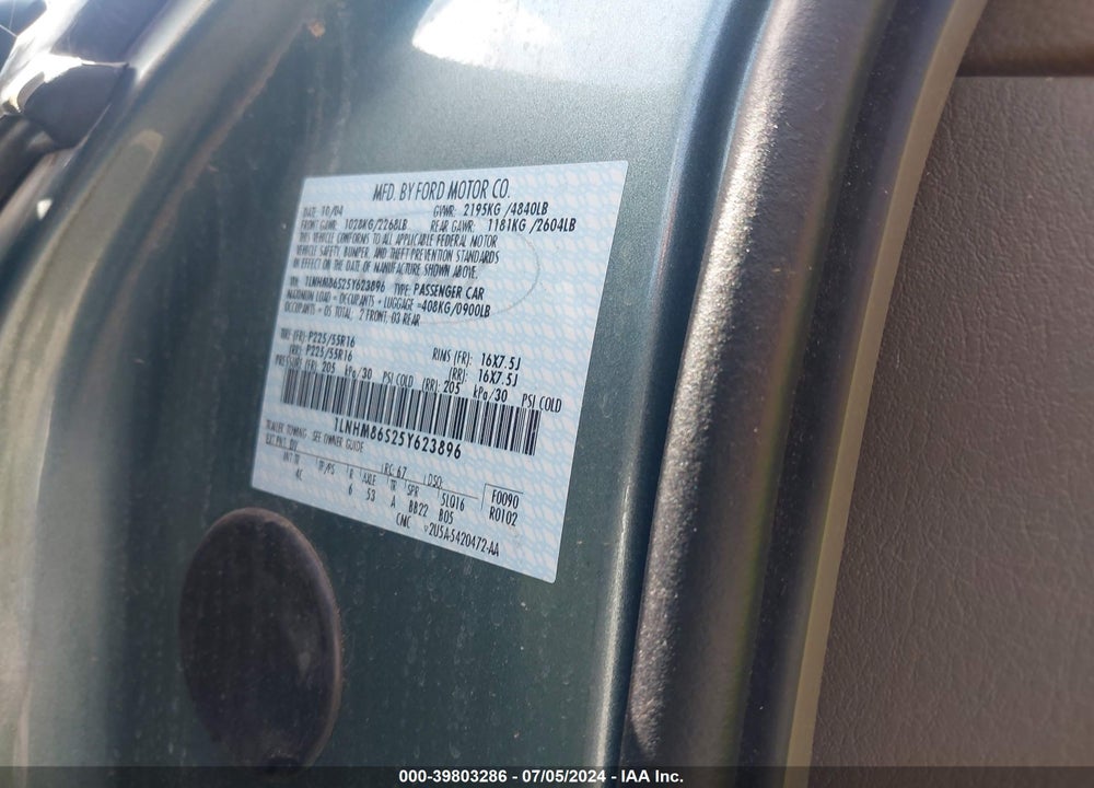 2005 LINCOLN LS V6 VIN: 1LNHM86S25Y623896