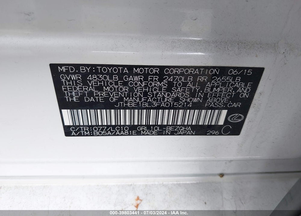 2015 LEXUS GS 350 VIN: JTHBE1BL3FA015214