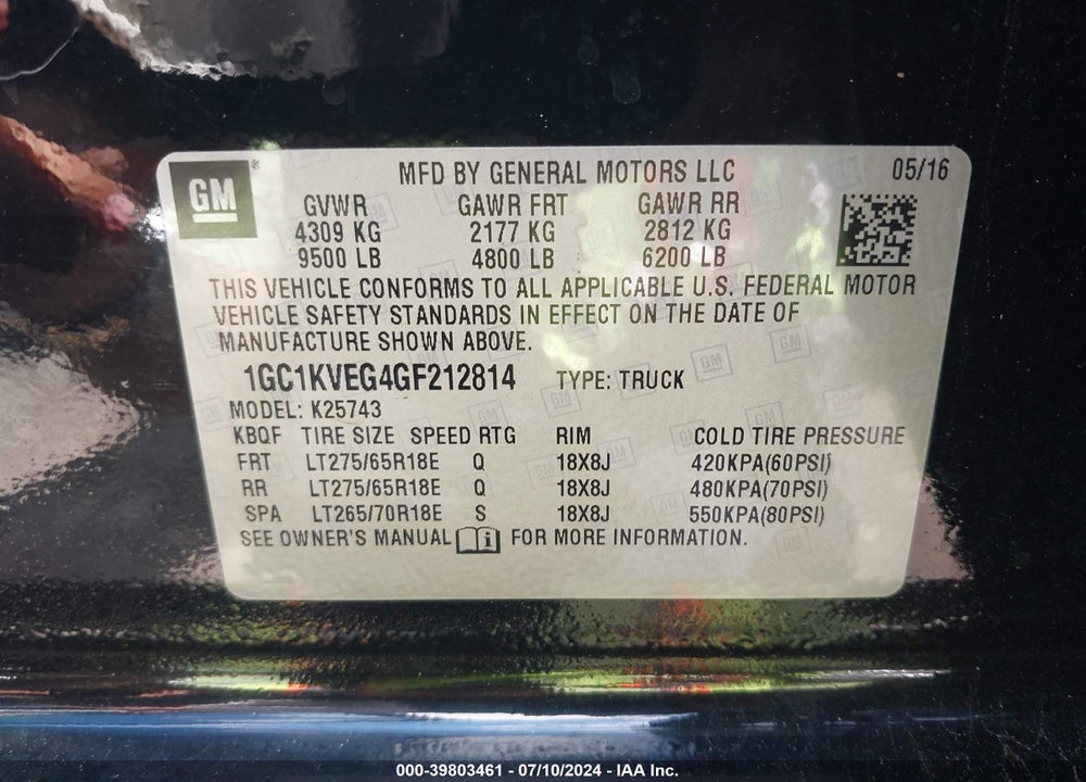 2016 CHEVROLET SILVERADO 2500HD LT VIN: 1GC1KVEG4GF212814