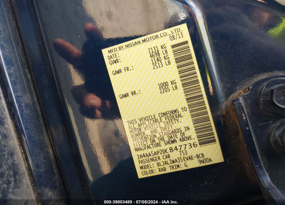 2013 NISSAN MAXIMA 3.5 SV VIN: 1N4AA5AP2DC847736