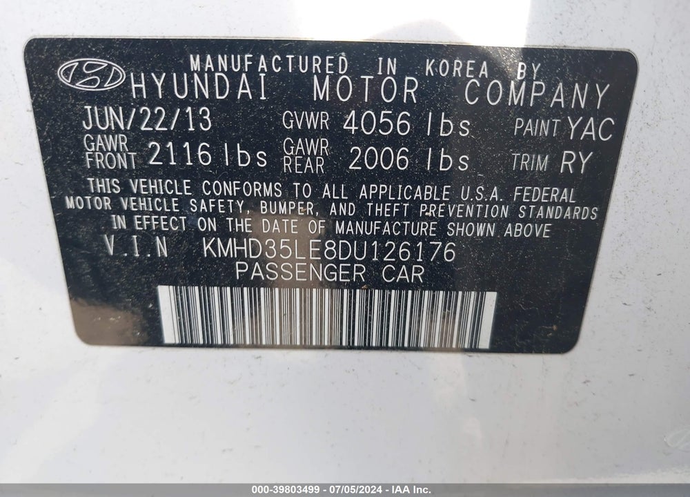 2013 HYUNDAI ELANTRA GT VIN: KMHD35LE8DU126176