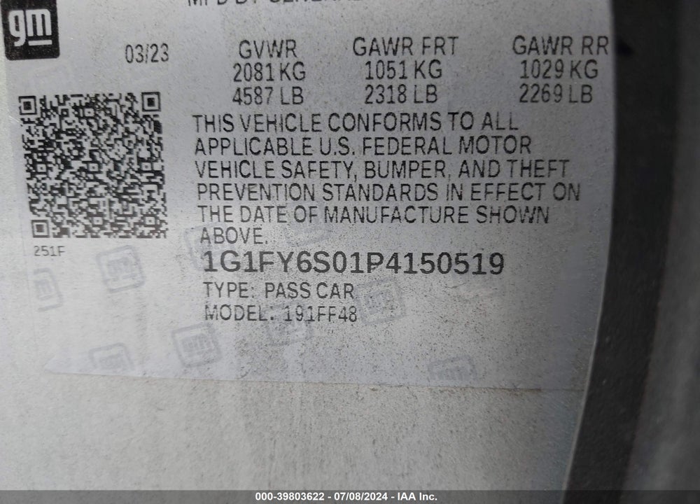 2023 CHEVROLET BOLT EUV FWD LT VIN: 1G1FY6S01P4150519
