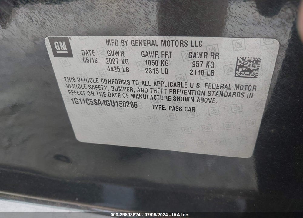 2016 CHEVROLET MALIBU LIMITED LT VIN: 1G11C5SA4GU158206