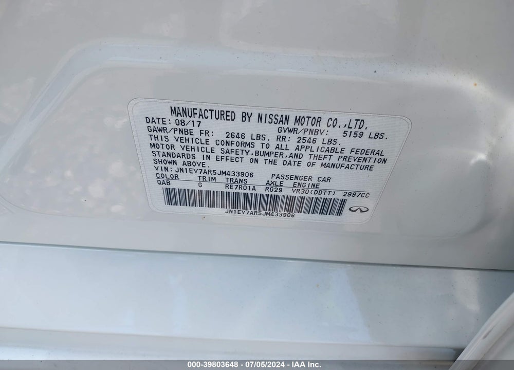 2018 INFINITI Q50 3.0T LUXE VIN: JN1EV7AR5JM433906