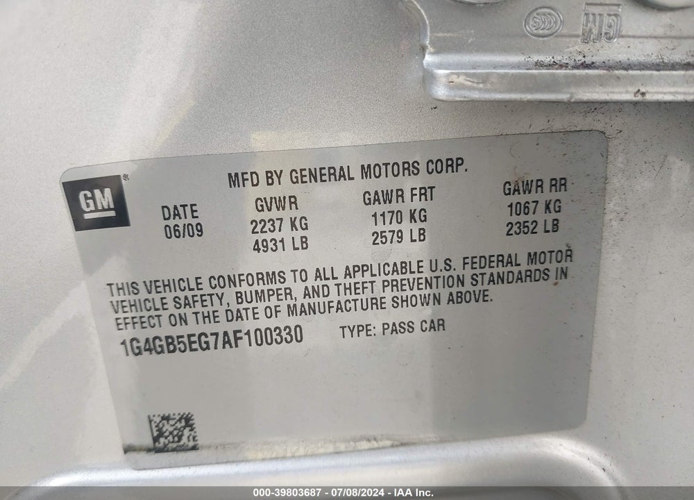2010 BUICK LACROSSE CX VIN: 1G4GB5EG7AF100330