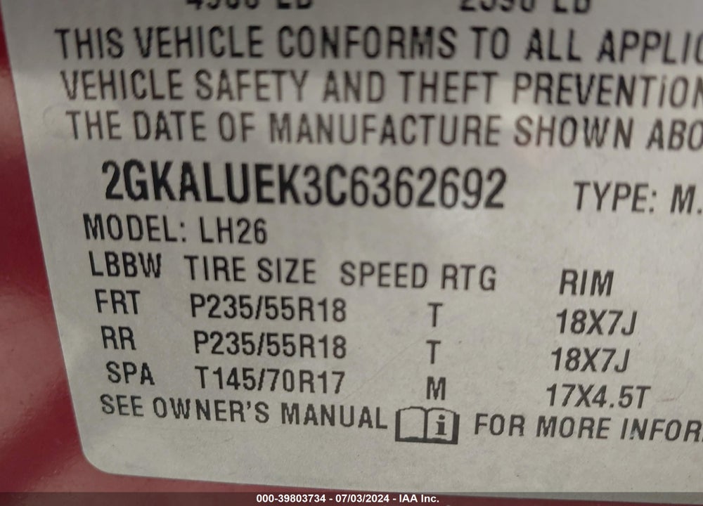2012 GMC TERRAIN SLT-1 VIN: 2GKALUEK3C6362692