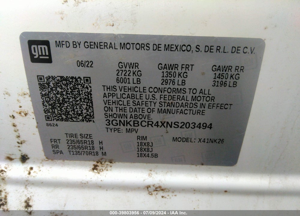 2022 CHEVROLET BLAZER FWD 2LT VIN: 3GNKBCR4XNS203494