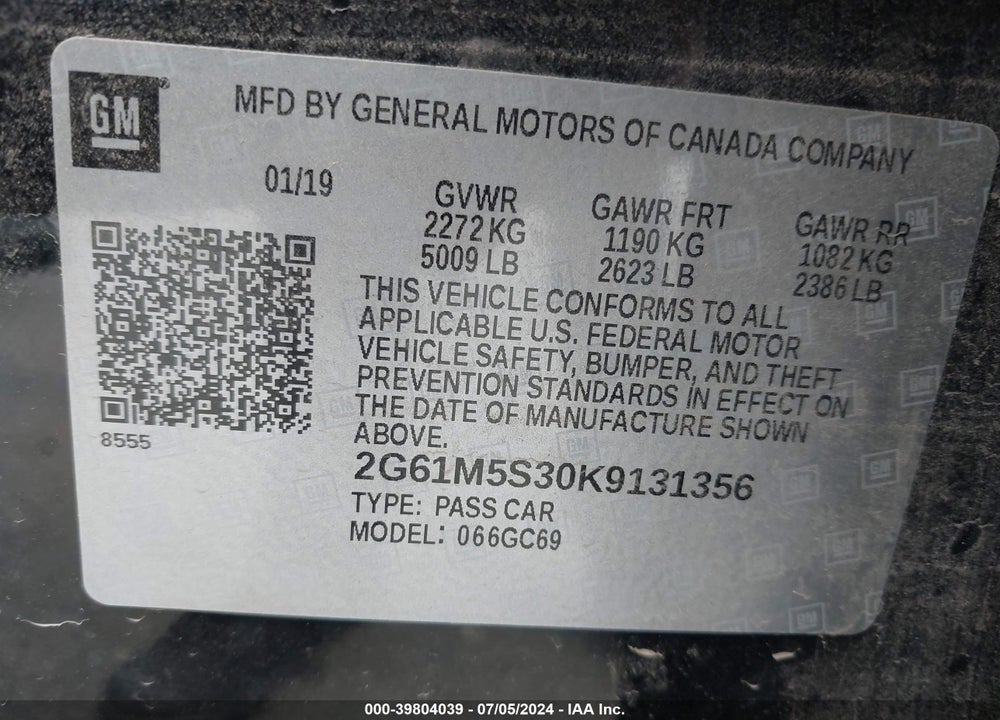 2019 CADILLAC XTS VIN: 2G61M5S30K9131356