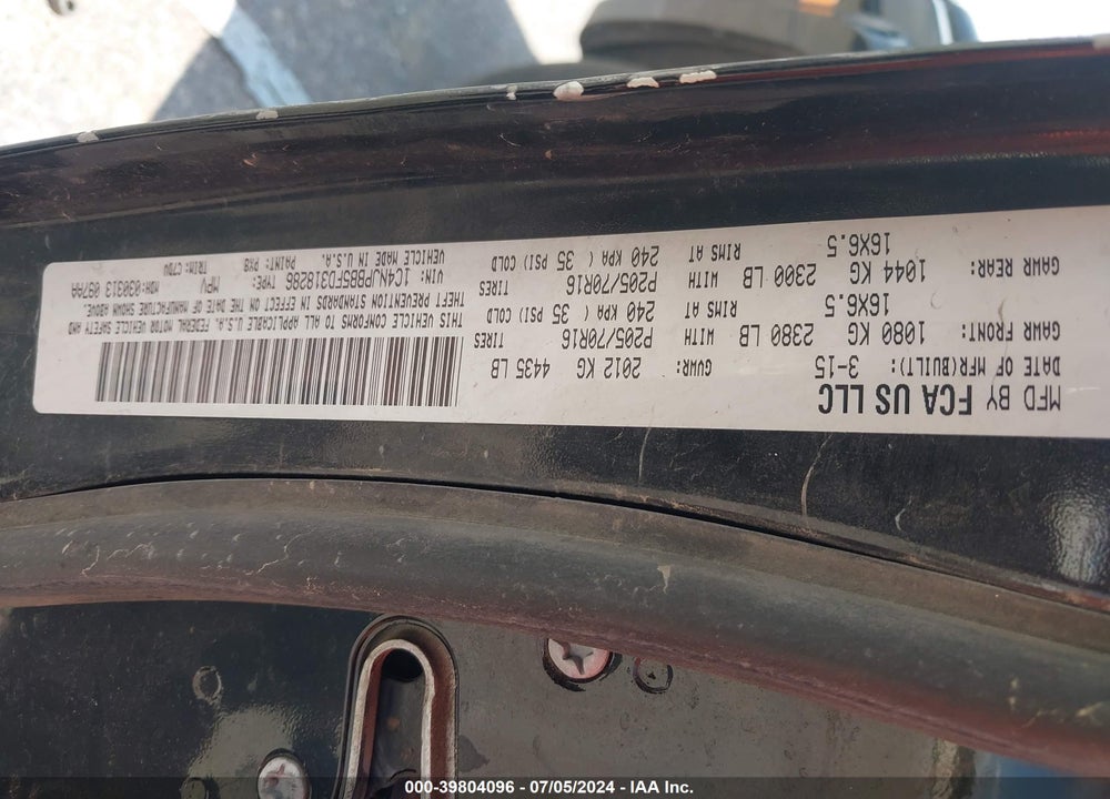 2015 JEEP PATRIOT SPORT VIN: 1C4NJPBB5FD318286