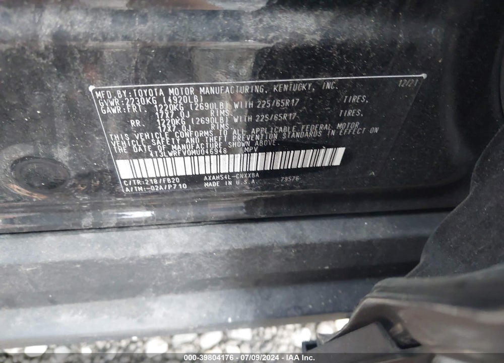 2021 TOYOTA RAV4 HYBRID LE VIN: 4T3LWRFV0MU046948