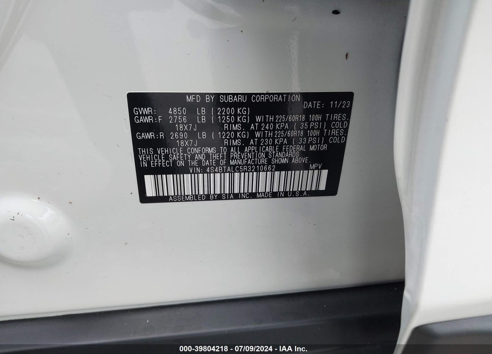 2024 SUBARU OUTBACK ONYX EDITION VIN: 4S4BTALC5R3210662