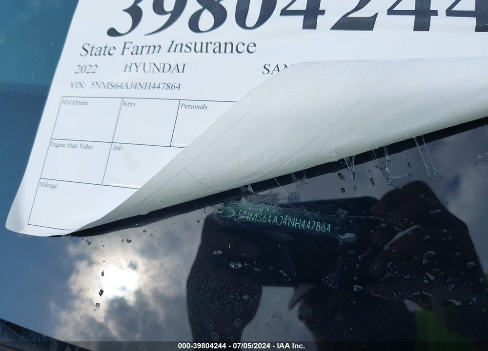 2022 HYUNDAI SANTA FE XRT VIN: 5NMS64AJ4NH447864