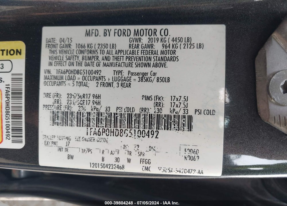 2016 FORD FUSION SE VIN: 1FA6P0HD8G5100492