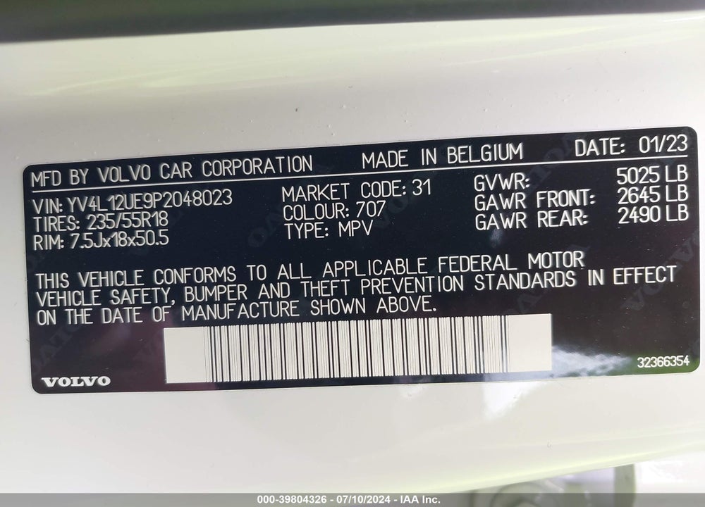 2023 VOLVO XC40 B5 PLUS BRIGHT THEME VIN: YV4L12UE9P2048023