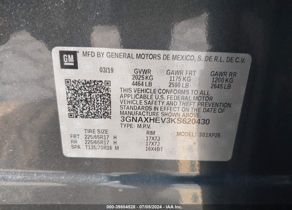 2019 CHEVROLET EQUINOX LS VIN: 3GNAXHEV3KS620430