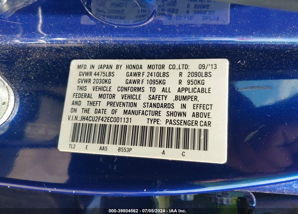 2014 ACURA TSX 2.4 VIN: JH4CU2F42EC001131