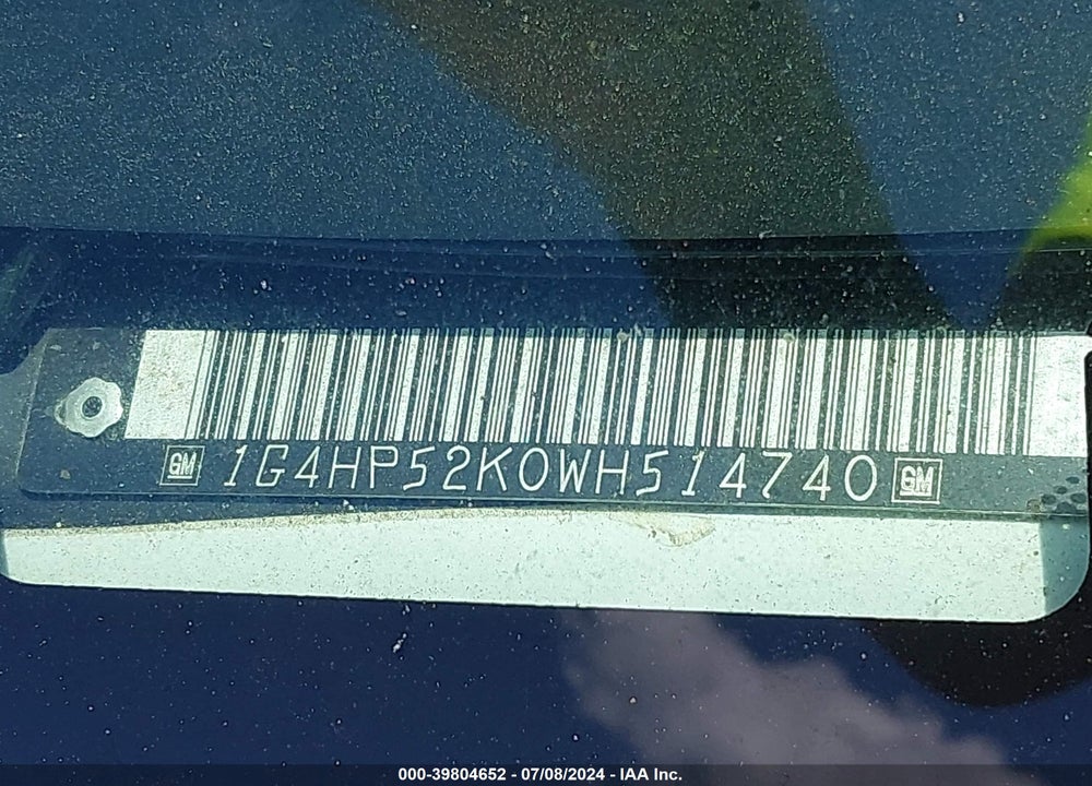 1998 BUICK LESABRE VIN: 1G4HP52K0WH514740