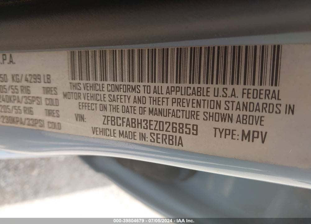 2014 FIAT 500L EASY VIN: ZFBCFABH3EZ026859