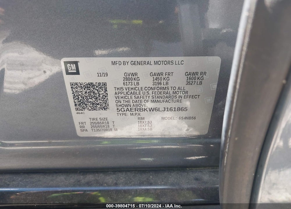2020 BUICK ENCLAVE VIN: 5GAERBKW6LJ161865