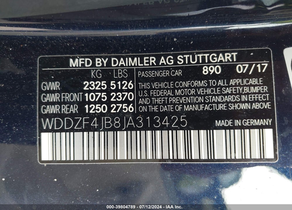 2018 MERCEDES-BENZ E 300 VIN: WDDZF4JB8JA313425