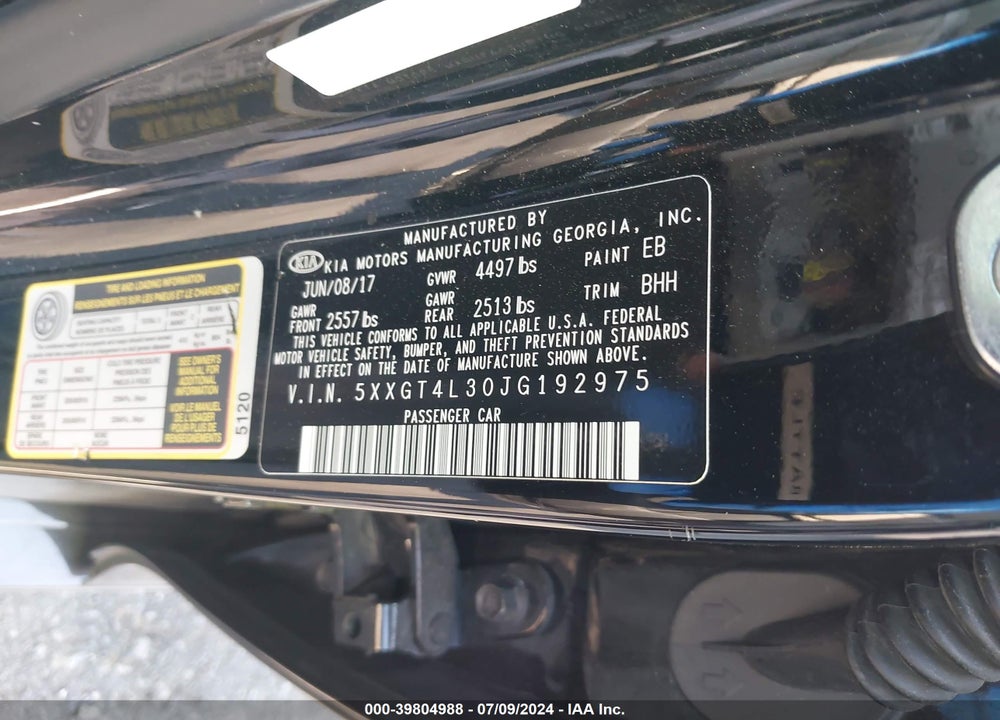 2018 KIA OPTIMA LX VIN: 5XXGT4L30JG192975