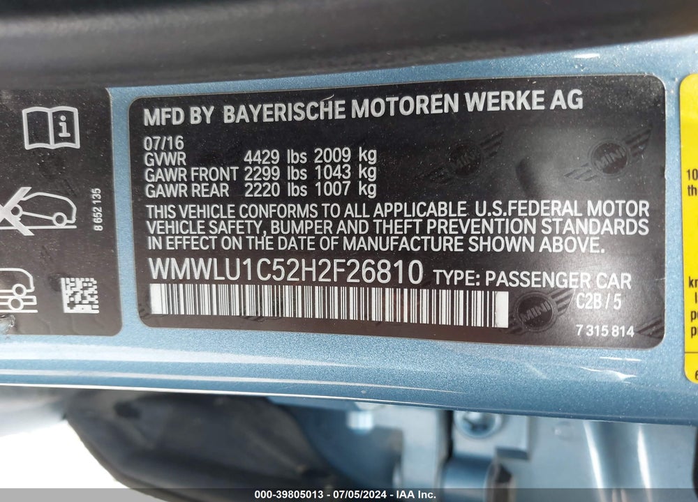 2017 MINI CLUBMAN COOPER VIN: WMWLU1C52H2F26810