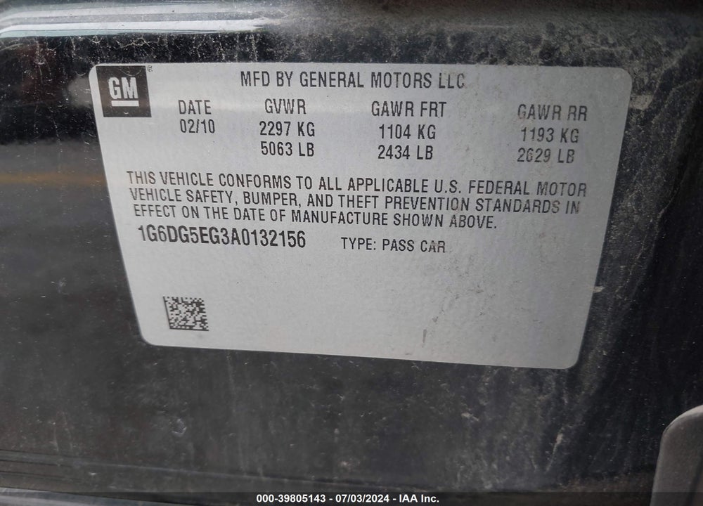 2010 CADILLAC CTS LUXURY VIN: 1G6DG5EG3A0132156