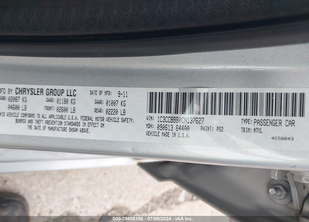 2012 CHRYSLER 200 TOURING VIN: 1C3CCBBB0CN137627